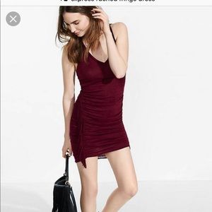 Ruched fringe red bodycon dress from Express